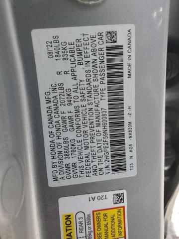 Aukcja sprzedaży 2022 Honda Civic Spor, vin: 2HGFE2F59NH600837, numer aukcji: 61915315