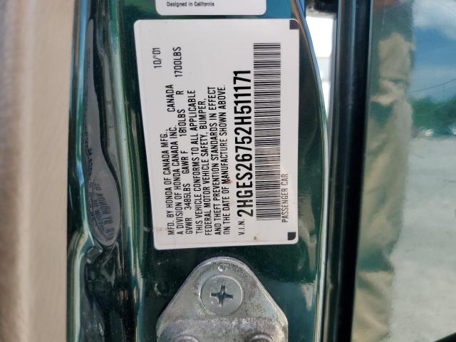 2002 Honda Civic Ex მანქანა იყიდება აუქციონზე, vin: 2HGES26752H511171, აუქციონის ნომერი: 61136055