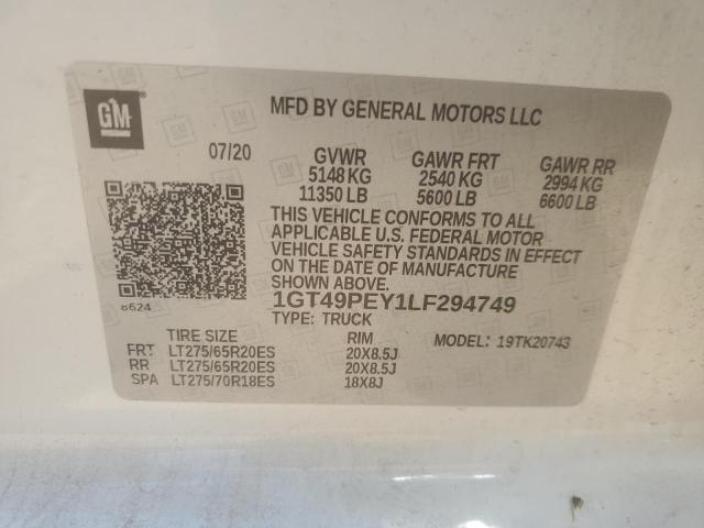 Продаж на аукціоні авто 2020 Gmc Sierra, vin: 1GT49PEY1LF294749, номер лоту: 60522435