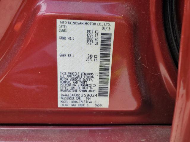 59512785 :رقم المزاد ، 1N4AL3AP3GC259024 vin ، 2016 Nissan Altima 2.5 مزاد بيع