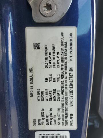 Продажа на аукционе авто 2020 Tesla Model 3, vin: 5YJ3E1EB4LF787104, номер лота: 60862485