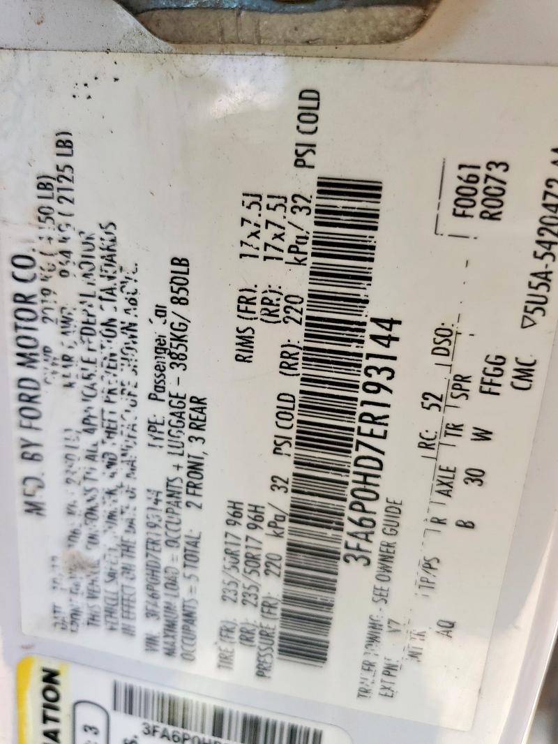 2014 Ford Fusion Se მანქანა იყიდება აუქციონზე, vin: 3FA6P0HD7ER193144, აუქციონის ნომერი: 61186895