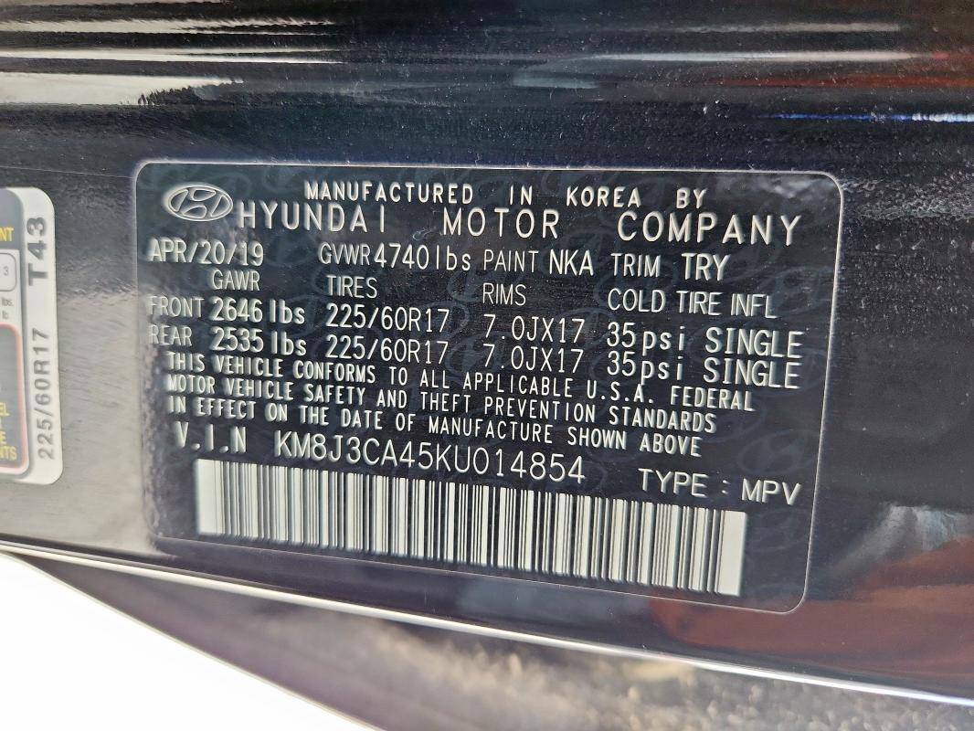 Продаж на аукціоні авто 2019 Hyundai Tucson Lim, vin: KM8J3CA45KU014854, номер лоту: 60536295