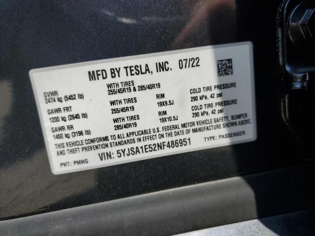 Aukcja sprzedaży 2022 Tesla Model S, vin: 5YJSA1E52NF486951, numer aukcji: 60591255