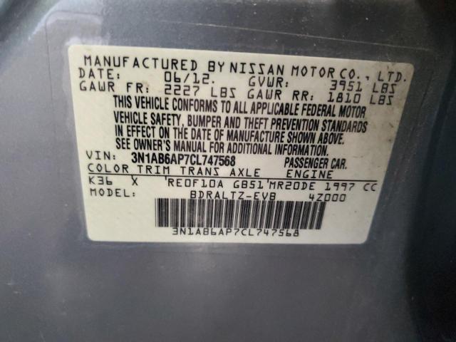 2012 Nissan Sentra მანქანა იყიდება აუქციონზე, vin: 3N1AB6AP7CL747568, აუქციონის ნომერი: 61652185