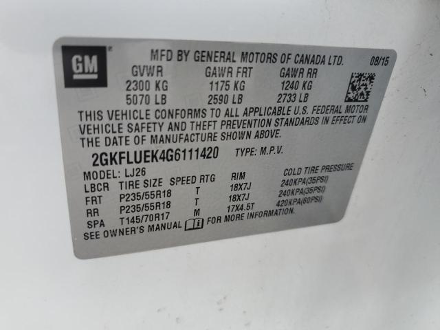 2016 Gmc Terrain მანქანა იყიდება აუქციონზე, vin: 2GKFLUEK4G6111420, აუქციონის ნომერი: 61039795