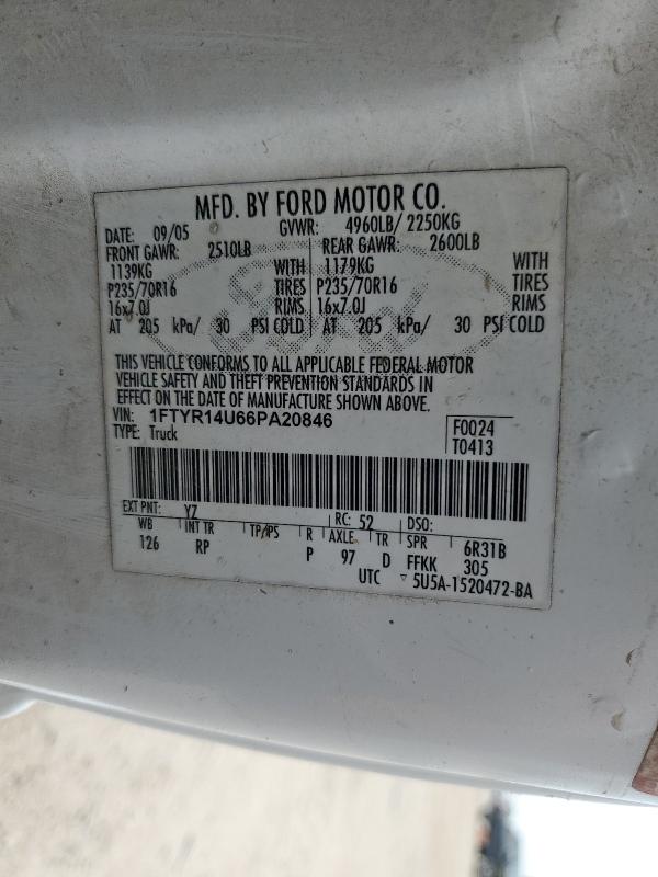 63300375 :رقم المزاد ، 1FTYR14U66PA20846 vin ، 2006 Ford Ranger مزاد بيع