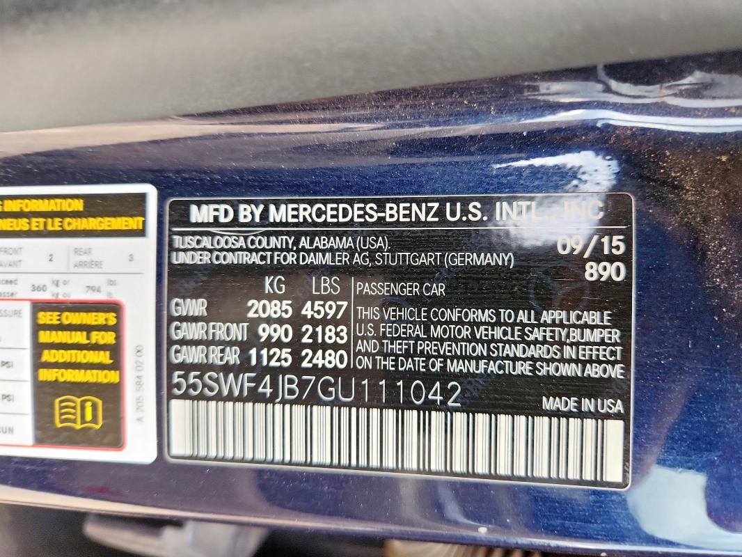 2016 Mercedes-benz C 300 მანქანა იყიდება აუქციონზე, vin: 55SWF4JB7GU111042, აუქციონის ნომერი: 62567185