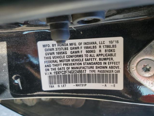 2016 Honda Civic მანქანა იყიდება აუქციონზე, vin: 19XFC2F74GE249517, აუქციონის ნომერი: 62919975