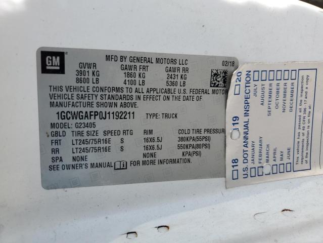 61139665 :رقم المزاد ، 1GCWGAFP0J1192211 vin ، 2018 Chevrolet Express G2500 مزاد بيع