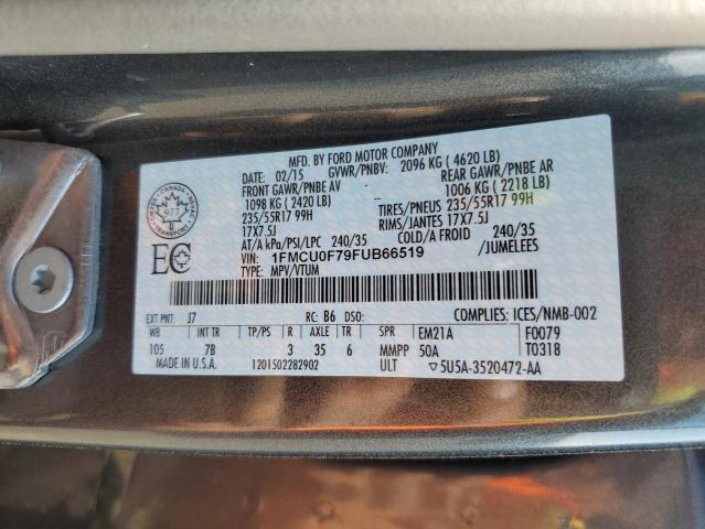 60520195 :رقم المزاد ، 1FMCU0F79FUB66519 vin ، 2015 Ford Escape مزاد بيع