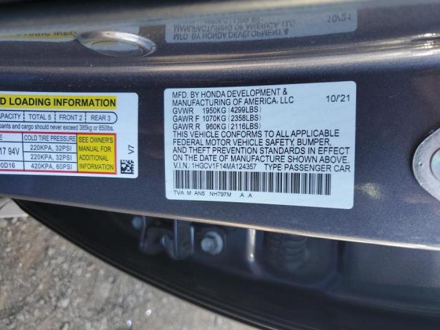 2021 Honda Accord Lx მანქანა იყიდება აუქციონზე, vin: 1HGCV1F14MA124357, აუქციონის ნომერი: 60318245