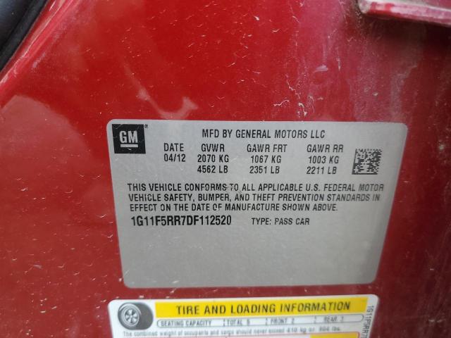 2013 Chevrolet Malibu მანქანა იყიდება აუქციონზე, vin: 1G11F5RR7DF112520, აუქციონის ნომერი: 59497555