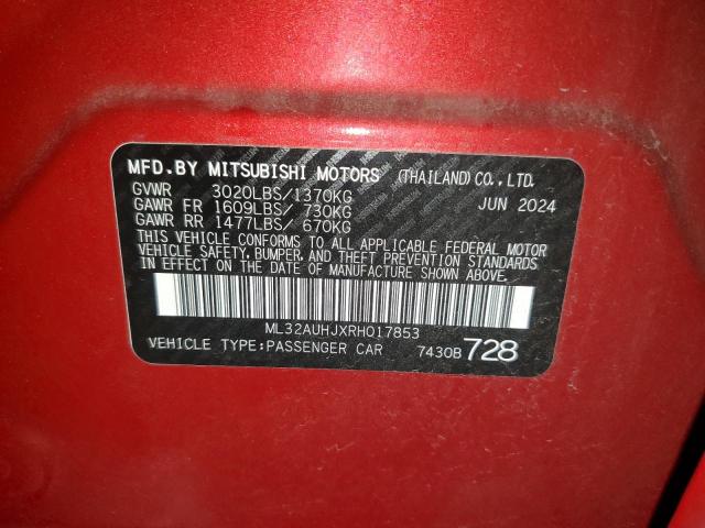 Aukcja sprzedaży 2024 Mitsubishi Mirage Es, vin: ML32AUHJXRH017853, numer aukcji: 62812345