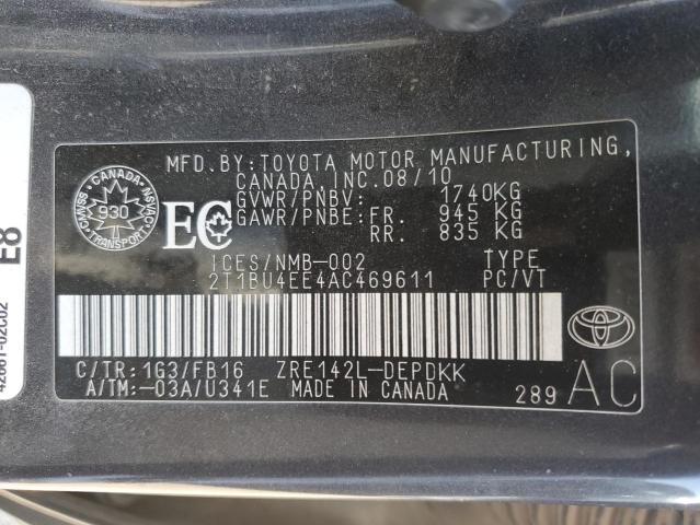 2010 Toyota Corolla მანქანა იყიდება აუქციონზე, vin: 2T1BU4EE4AC469611, აუქციონის ნომერი: 61220095