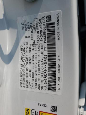 Aukcja sprzedaży 2022 Honda Civic Spor, vin: 2HGFE2F54NH587852, numer aukcji: 59559965