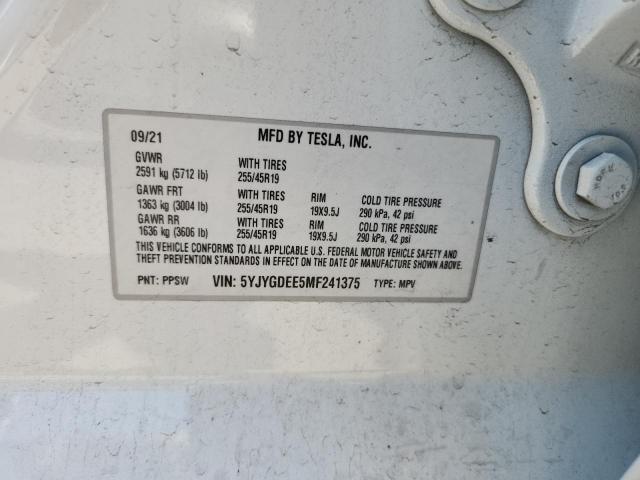 Aukcja sprzedaży 2021 Tesla Model Y, vin: 5YJYGDEE5MF241375, numer aukcji: 61369225