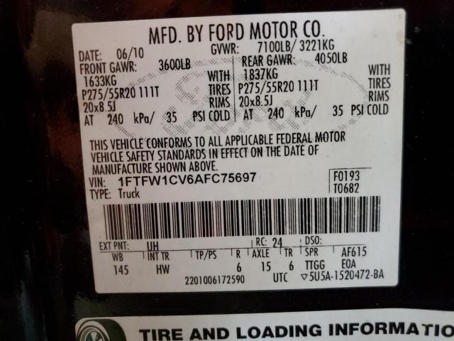 Auction sale of the 2010 Ford F150 Supercrew, vin: 1FTFW1CV6AFC75697, lot number: 59812545