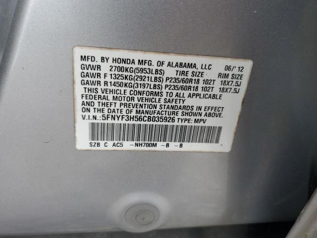 62183115 :رقم المزاد ، 5FNYF3H56CB035926 vin ، 2012 Honda Pilot Exl مزاد بيع