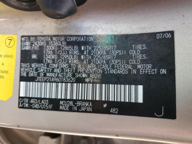 Auction sale of the 2006 Toyota Highlander, vin: JTEEP21A960183620, lot number: 58577715