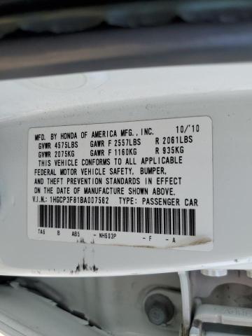 Aukcja sprzedaży 2011 Honda Accord, vin: 1HGCP3F81BA007562, numer aukcji: 61083505