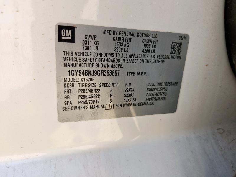 Продаж на аукціоні авто 2016 Cadillac Escalade L, vin: 1GYS4BKJ9GR383807, номер лоту: 61384435