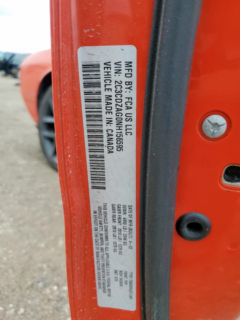 Продажа на аукционе авто 2022 Dodge Challenger, vin: 2C3CDZAG0NH156595, номер лота: 62597065