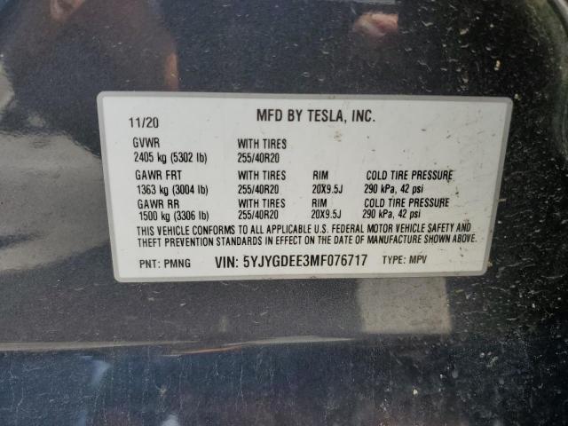 59392225 :رقم المزاد ، 5YJYGDEE3MF076717 vin ، 2021 Tesla Model Y مزاد بيع