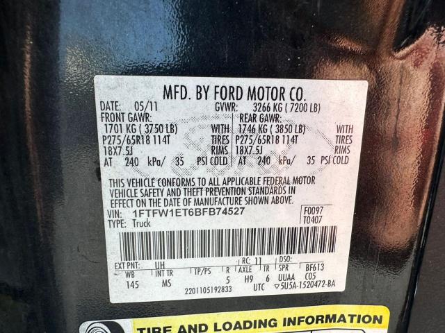 Продажа на аукционе авто 2011 Ford F150 Super, vin: 1FTFW1ET6BFB74527, номер лота: 60778415