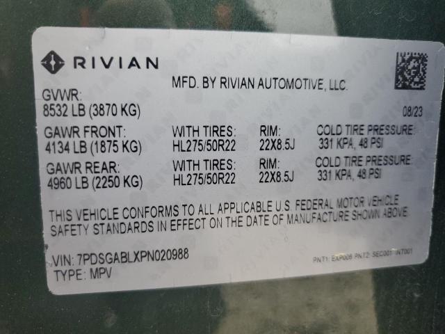 61305385 :رقم المزاد ، 7PDSGABLXPN020988 vin ، 2023 Rivian R1s Launch Edition مزاد بيع