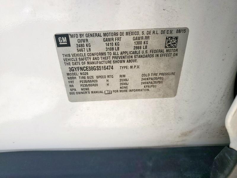 62333575 :رقم المزاد ، 3GYFNCE38GS516474 vin ، 2016 Cadillac Srx مزاد بيع