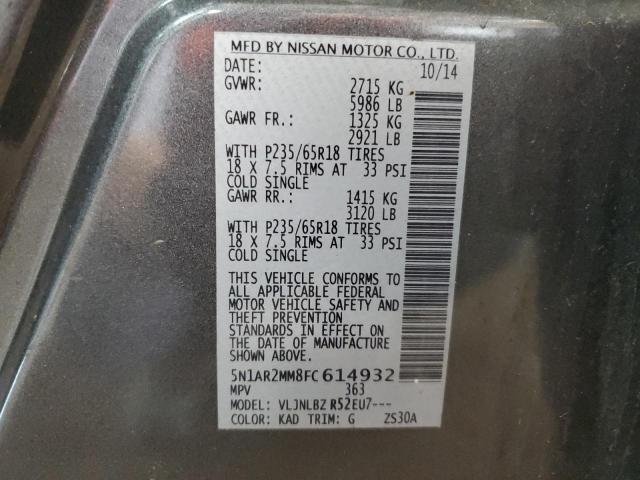 Aukcja sprzedaży 2015 Nissan Pathfinder, vin: 5N1AR2MM8FC614932, numer aukcji: 60300435