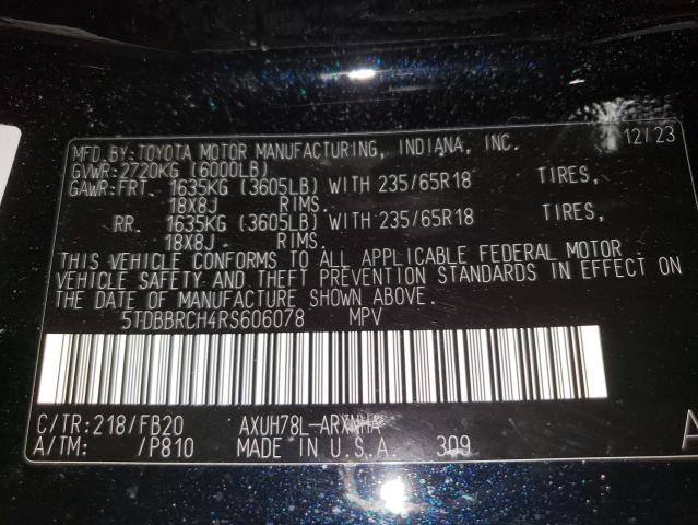 Aukcja sprzedaży 2024 Toyota Highlander, vin: 5TDBBRCH4RS606078, numer aukcji: 59990825