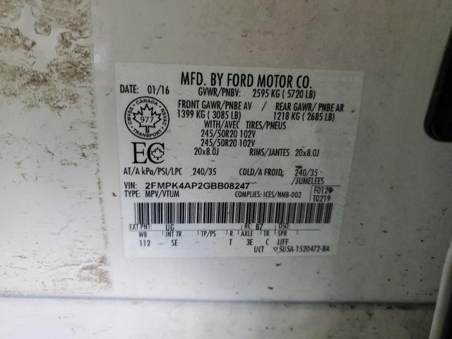 2016 Ford Edge Sport მანქანა იყიდება აუქციონზე, vin: 2FMPK4AP2GBB08247, აუქციონის ნომერი: 61239665