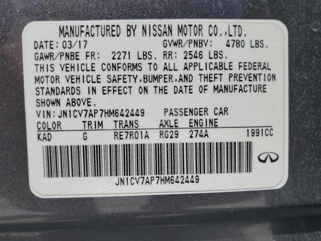 62010595 :رقم المزاد ، JN1CV7AP7HM642449 vin ، 2017 Infiniti Q50 Base مزاد بيع