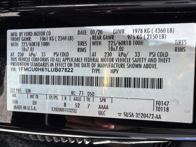 Aukcja sprzedaży 2020 Ford Escape Sel, vin: 1FMCU0H61LUB07822, numer aukcji: 62612175