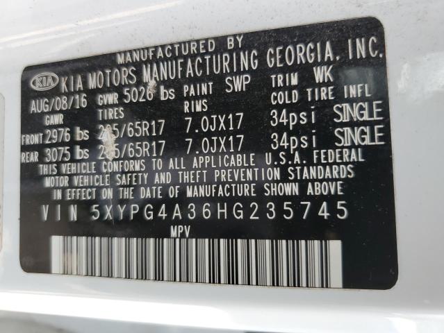 66959525 :رقم المزاد ، 5XYPG4A36HG235745 vin ، 2017 Kia Sorento Lx مزاد بيع