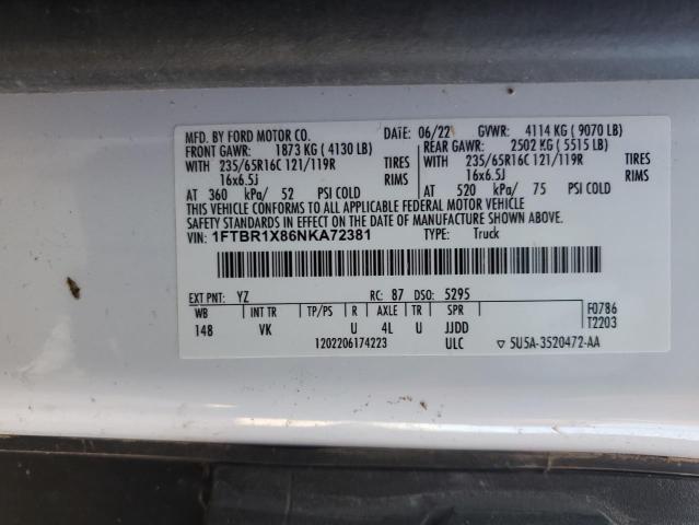 Auction sale of the 2022 Ford Transit, vin: 1FTBR1X86NKA72381, lot number: 60481885