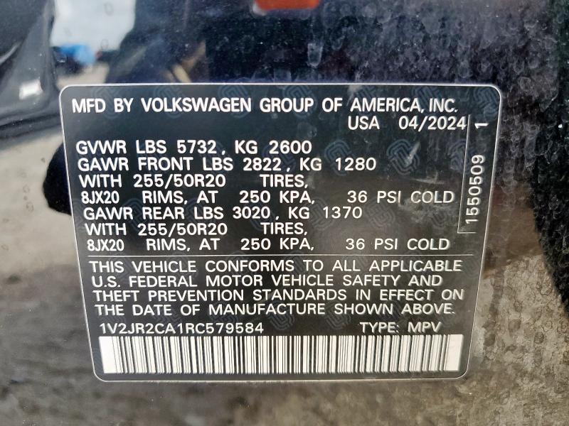 Продаж на аукціоні авто 2024 Volkswagen Atlas Se, vin: 1V2JR2CA1RC579584, номер лоту: 61060365