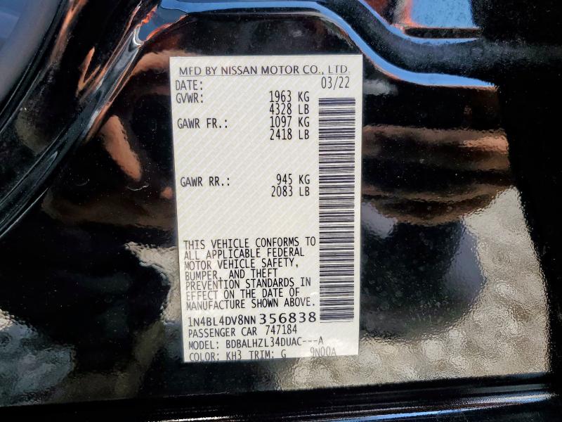 Aukcja sprzedaży 2022 Nissan Altima Sv, vin: 1N4BL4DV8NN356838, numer aukcji: 60800115