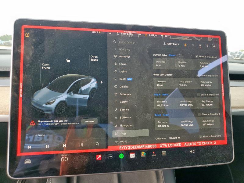 Продаж на аукціоні авто 2021 Tesla Model Y, vin: 5YJYGDEE9MF149038, номер лоту: 61576285
