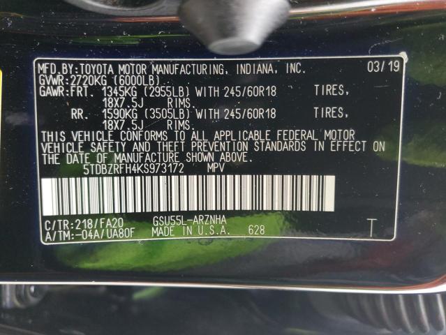Aukcja sprzedaży 2019 Toyota Highlander, vin: 5TDBZRFH4KS973172, numer aukcji: 61799085