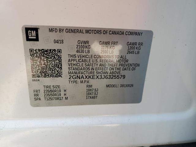 Aukcja sprzedaży 2018 Chevrolet Equinox Lt, vin: 2GNAXKEX3J6325579, numer aukcji: 58787495