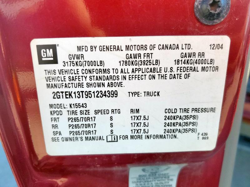 2005 Gmc New Sierra მანქანა იყიდება აუქციონზე, vin: 2GTEK13T951234399, აუქციონის ნომერი: 59989925