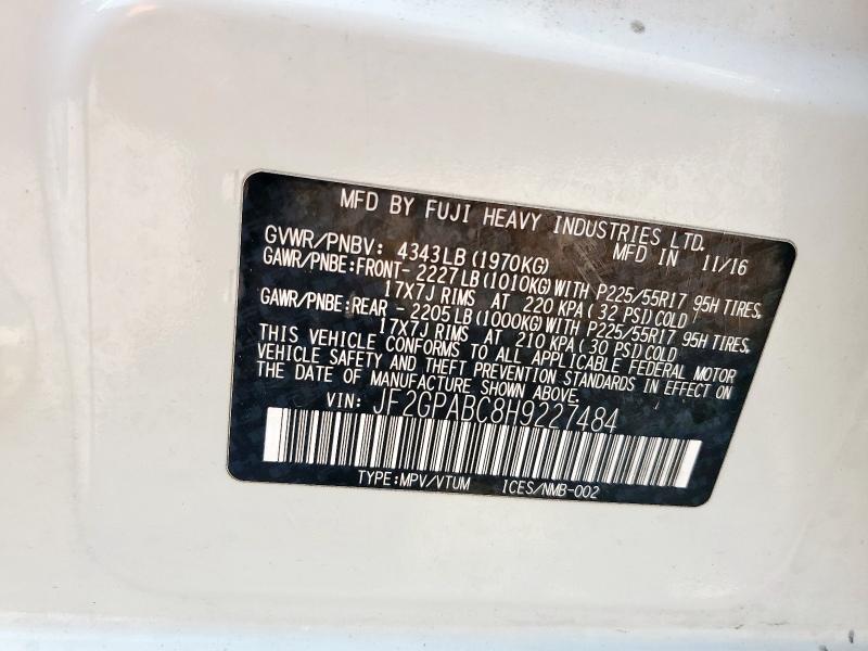 Aukcja sprzedaży 2017 Subaru Crosstrek, vin: JF2GPABC8H9227484, numer aukcji: 61461675
