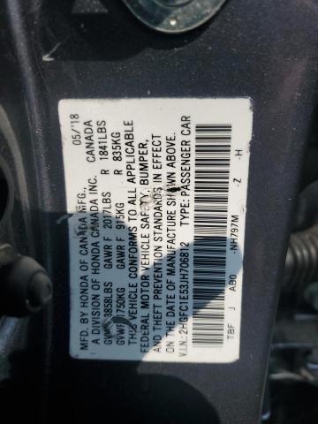 60507465 :رقم المزاد ، 2HGFC1E53JH706812 vin ، 2018 Honda Civic Si مزاد بيع