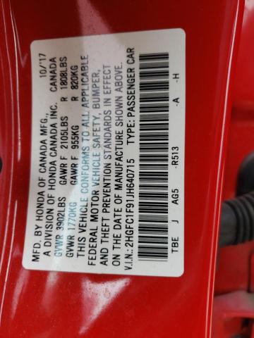 Продаж на аукціоні авто 2018 Honda Civic Tour, vin: 2HGFC1F91JH640715, номер лоту: 60659155