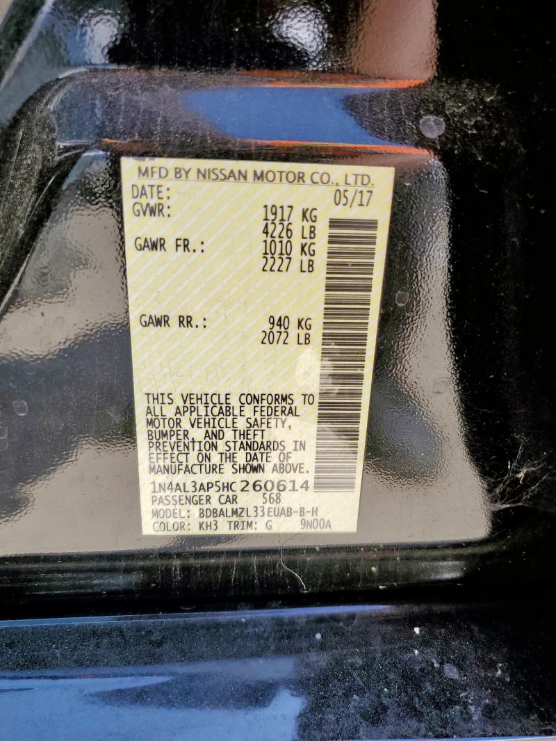 2017 Nissan Altima 2.5 მანქანა იყიდება აუქციონზე, vin: 1N4AL3AP5HC260614, აუქციონის ნომერი: 61294845