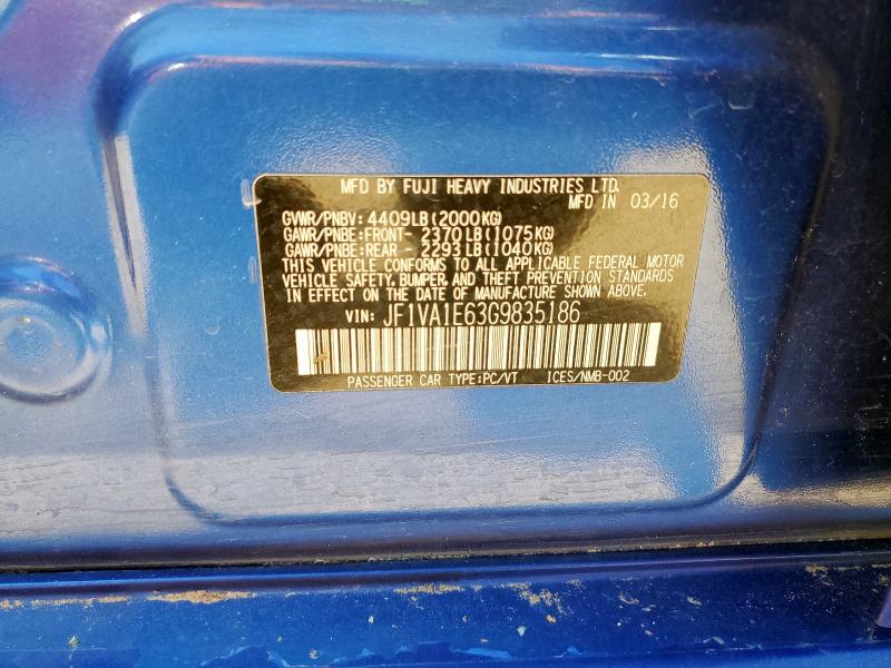 Продажа на аукционе авто 2016 Subaru Wrx Premiu, vin: JF1VA1E63G9835186, номер лота: 60926295