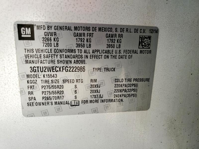 2015 Gmc Sierra K15 მანქანა იყიდება აუქციონზე, vin: 3GTU2WECXFG222986, აუქციონის ნომერი: 58938985